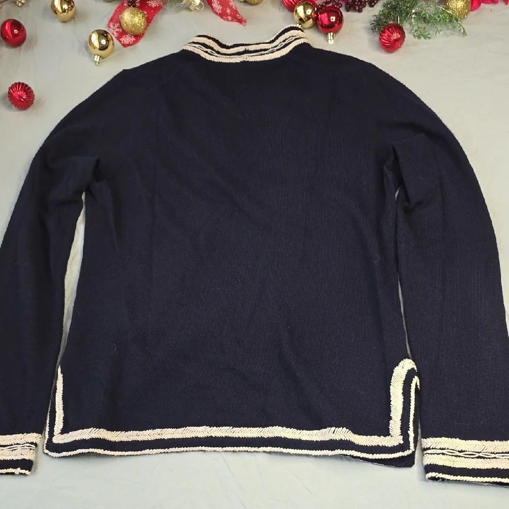 J. Crew Navy V-Neck Sweater with Cream Trim - Picture 5 of 5
